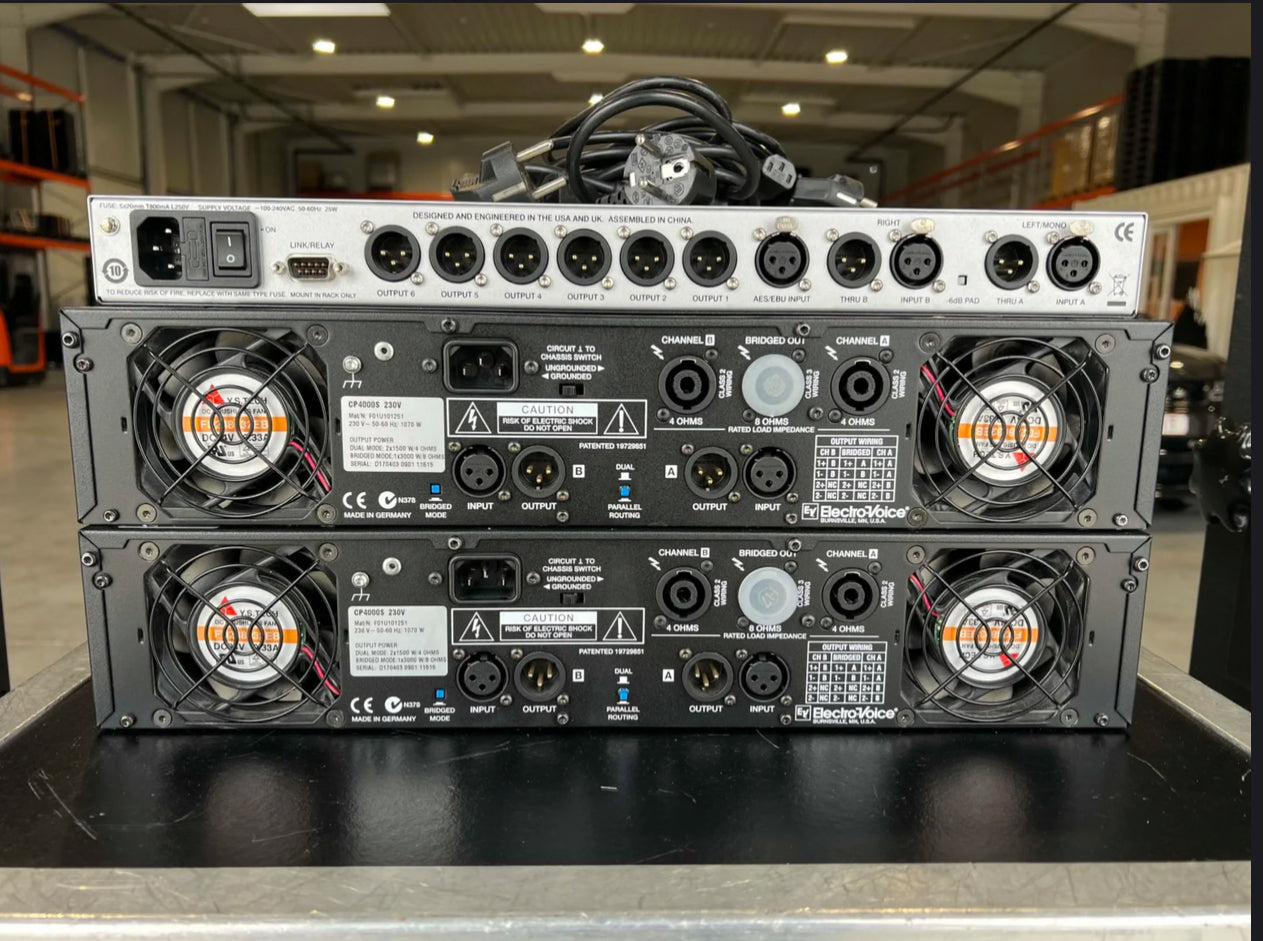 Electro-Voice (EV): 2x Rx118S 2x PX1122M 2x CP4000S 1xDC-One